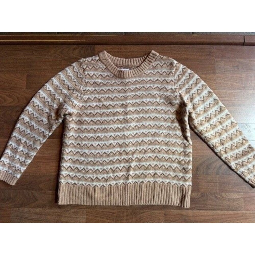 Fair Isle Crewneck Sweater Cream Tan Pink Cottagecore Granny Grandma XL